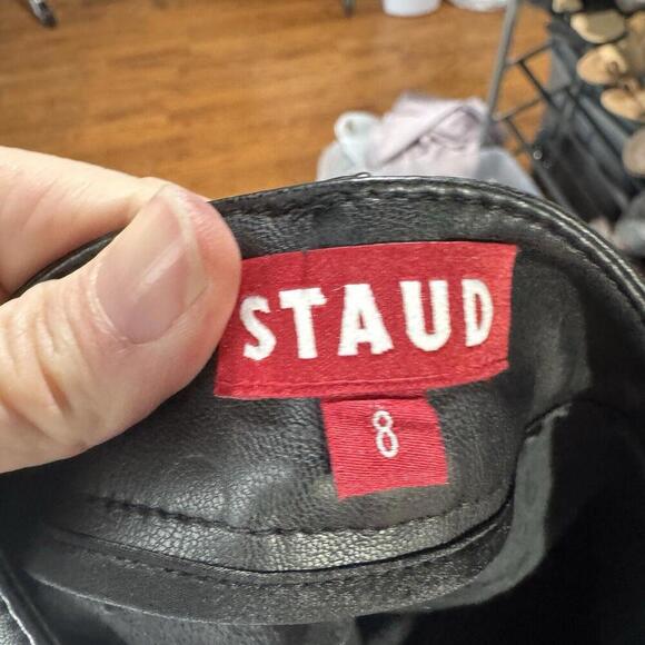 Staud pants womens 8 black faux leather chisel straight leg party designer work - Picture 4 of 7